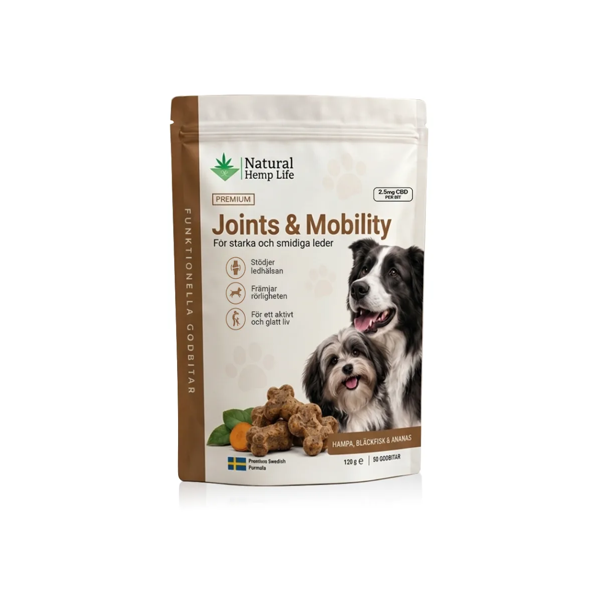 CBD hundgodis Joints & Mobility 150mg från Natural Hemp Life, 60 funktionella godbitar för hundens leder och rörlighet